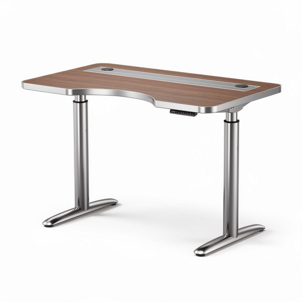 Adjustable standing desk with wooden surface and metal legs 120 x 60 x 75cm