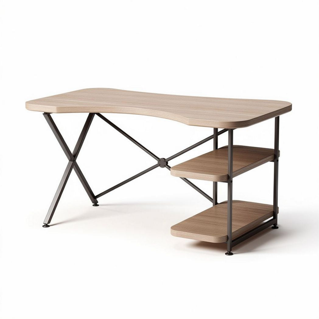 Wood and metal computer desk with two shelves 150 x 75 x 75cm