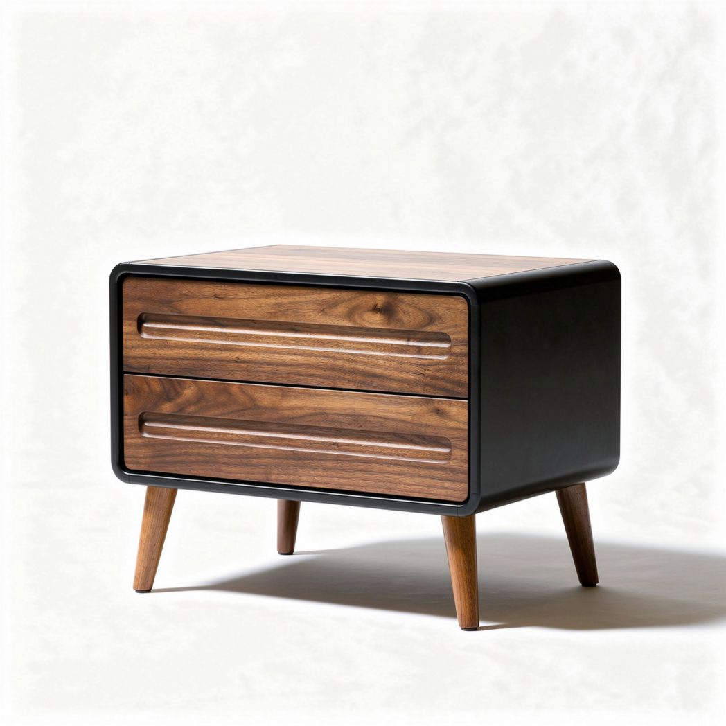 Wooden nightstand with two drawers and tapered legs 50 x 40 x 40cm