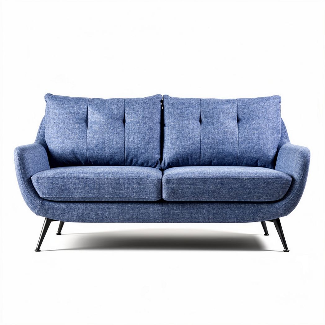 Blue fabric sofa with plush cushion design and metal legs 180 x 75 x 85cm