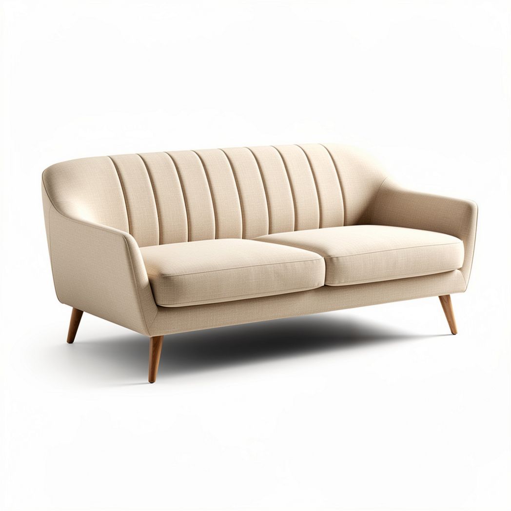 Beige upholstered two-seater sofa with wooden legs 180 x 80 x 80cm