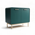 Green storage cabinet with ribbed design and gold legs 80 x 40 x 75cm