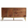 Wooden sideboard with gold accents and geometric design 140 x 40 x 70cm