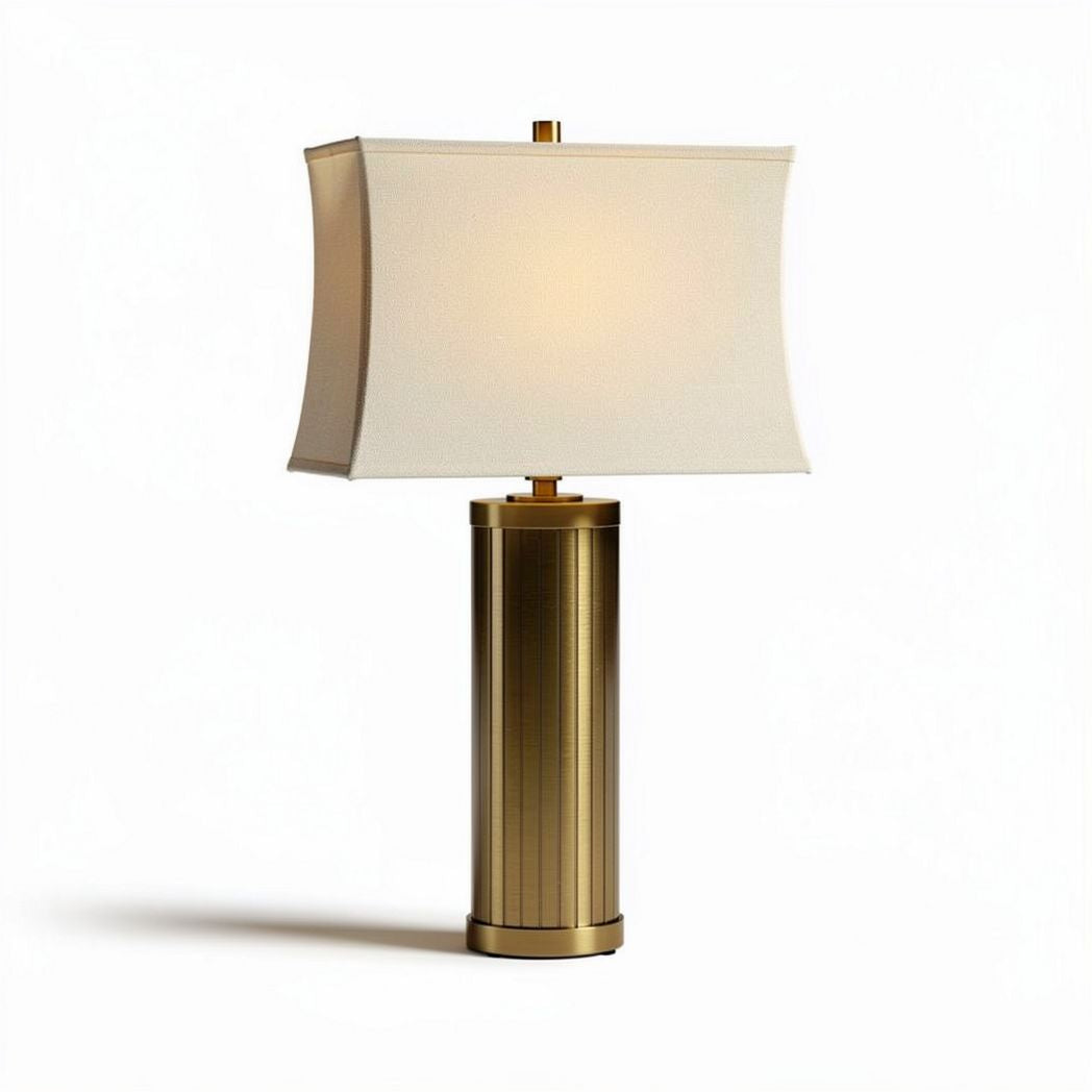 Table lamp with beige fabric shade and brass base 30 x 30 x 60cm