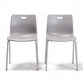 Plastic stacking chairs with metal legs for indoor and outdoor use gray color set of two