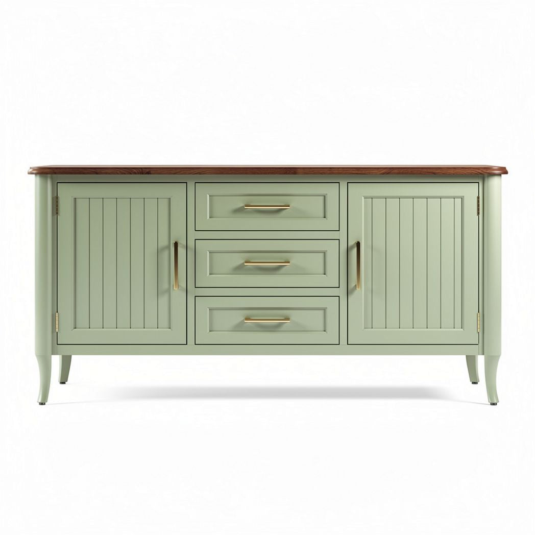 Mint green wooden sideboard with three drawers and two cabinets 150 x 45 x 80cm