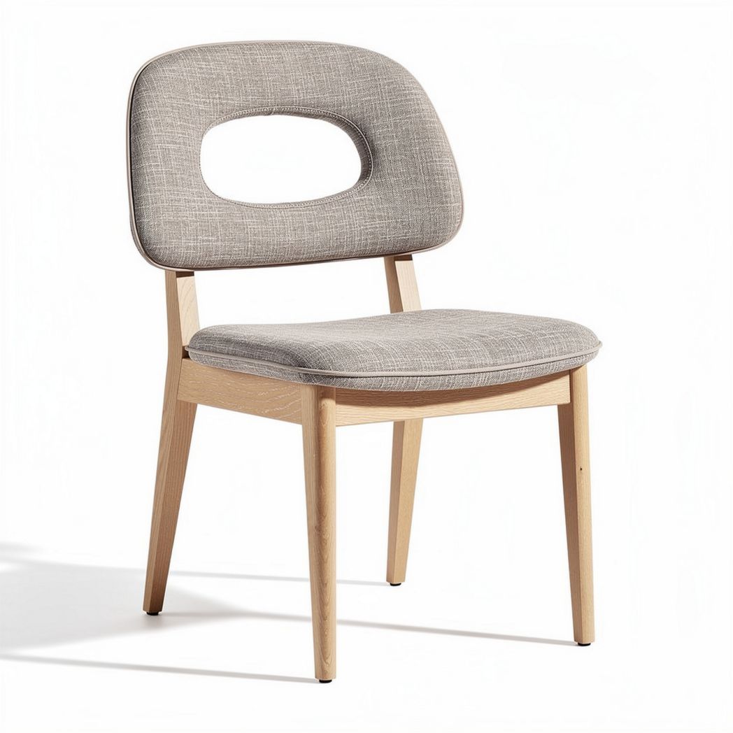 Upholstered dining chair with natural wood frame and gray fabric seat 45 x 40 x 80cm