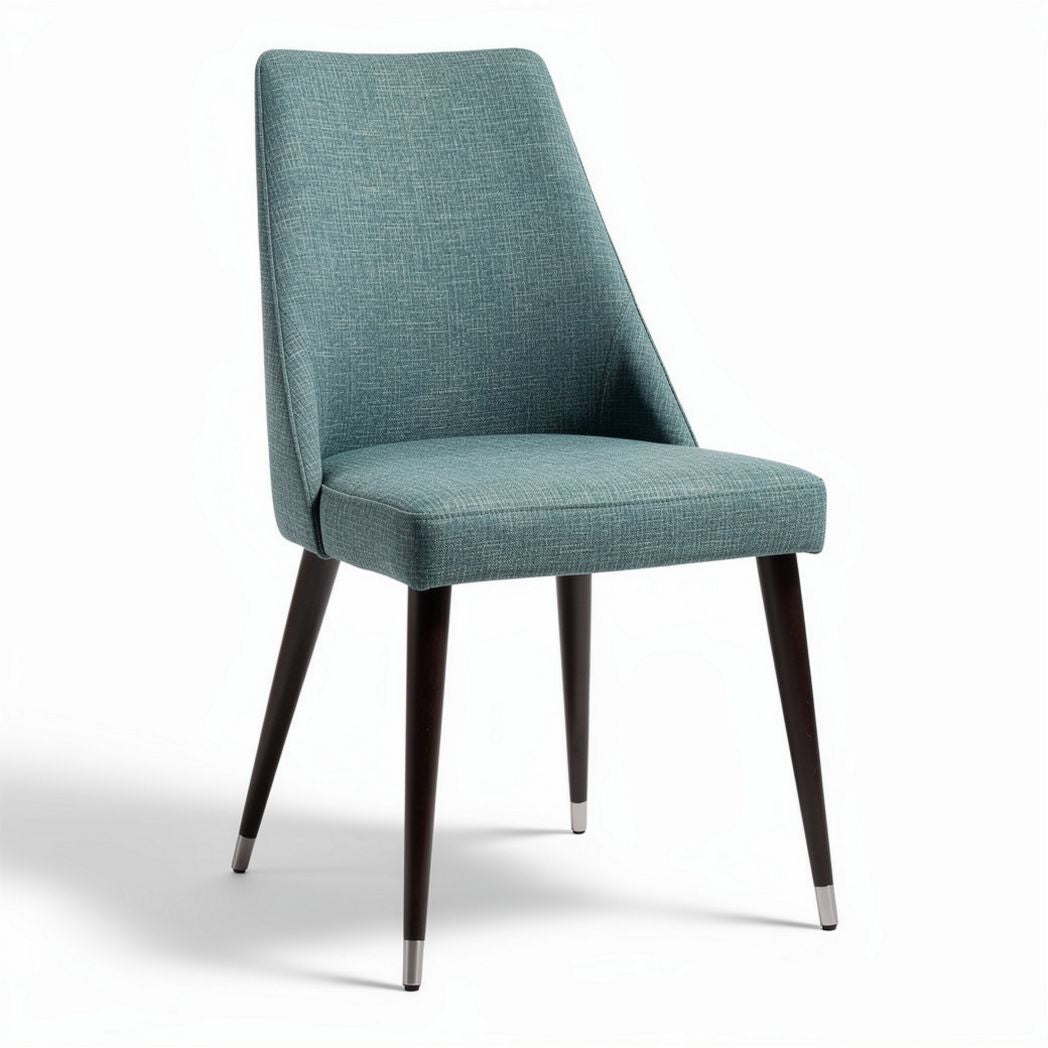 Upholstered dining chair with tapered legs in teal fabric 45 x 45 x 90cm