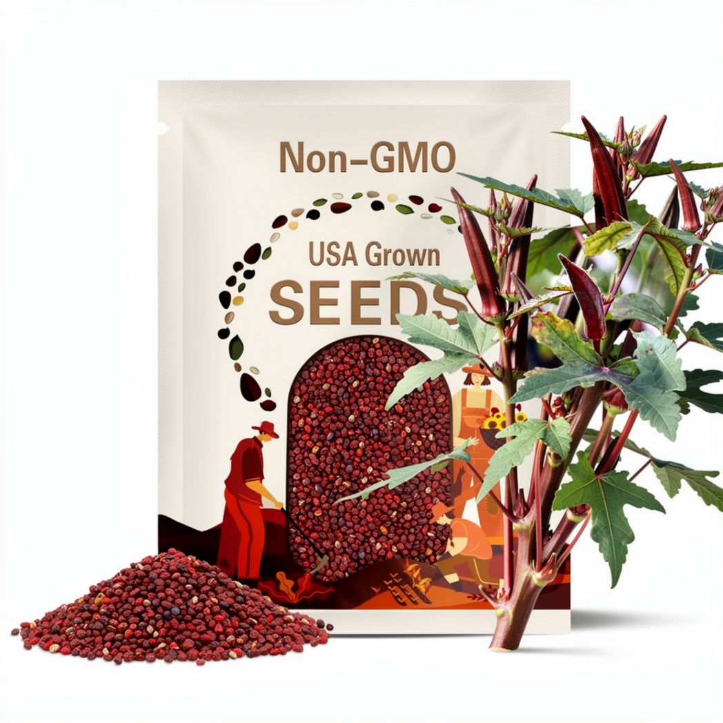 Red Okra Seeds - Organic, Heirloom, Open Pollinated, Non GMO - Grow Indoors, Outdoors, In Pots, Grow Beds, Soil, Hydroponics & Aquaponics
